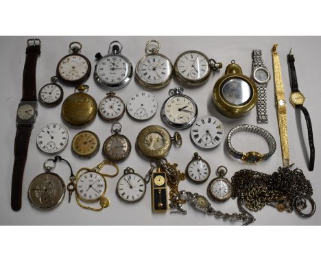 A collection of various pocket and wristwatches including gold plated and silver examples, Longines, Waltham, Tell centre sec