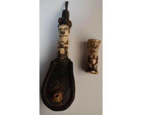 African tribal carved bone figural ox or camel pipe, L39cm