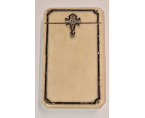 Art Deco ladies ivory cigarette case set with diamonds and sapphires, Janefich Paris, Monte Carlo etched to rim, 9.5 x 5.5cm