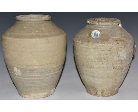 Two Chinese Kangxi period celadon glazed vases from the Vung Tau cargo, with original Christie's labels, tallest 19cm