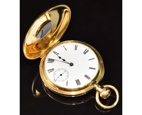 Hopwood of Gloucester&nbsp;18ct gold keyless winding half hunter pocket watch with inset subsidiary seconds dial, blued hands