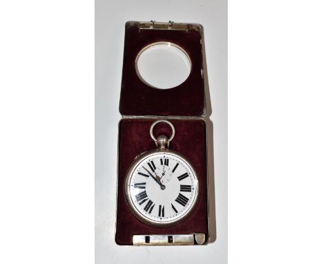 H.W. Bedford, Regent St. London Edward VII hallmarked silver Goliath pocket watch travelling case with easel back and engine 