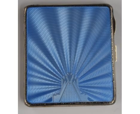 Art Deco hallmarked silver and blue guilloché enamel cigarette case, Birmingham 1936, maker&nbsp;William Neale &amp; Son Ltd,