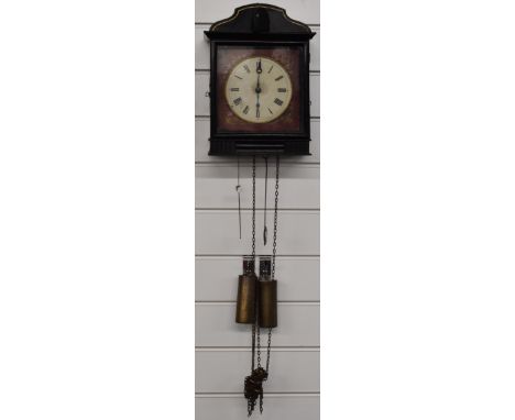 19thC cuckoo wall clock with painted Roman dial, floral decoration to spandrels, fluted decoration to case and side doors, br