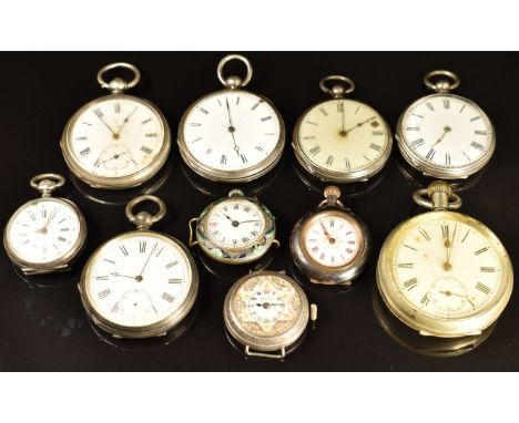 Ten various white metal and 'Fine Silver' pocket and wristwatches including a keyless winding pocket watch and wristwatch wit
