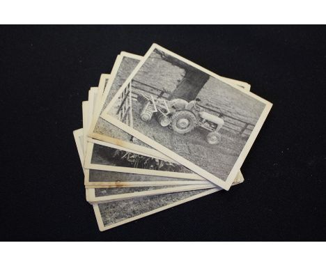 Collection of eighteen cards depicting Ferguson tractors with various attachments and accessories, to include disc harrows, p