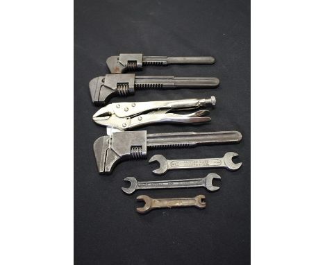 Hand tools to include Vauxhall and other adjustable wrenches/spanners, mole grips etc. (qty)