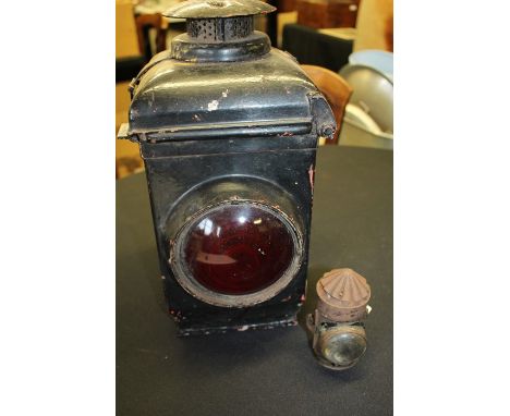 Railway lamps, to include an Adlake non sweating lamp and a small railway foreman's lamp, Provenance; found between Stowmarke