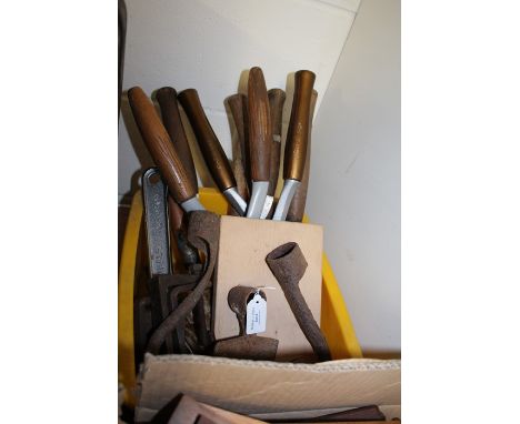 Tools to include five pairs of garden shears, "the Whale" 15" adjustable spanner, two axe heads, two hoe heads etc. (qty)