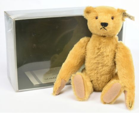 Steiff Purzelbar Somersault bear Replica, 1909, gold mohair bear, 1990, white tag 406553, LE 5000, chest tag, certificate, Ex