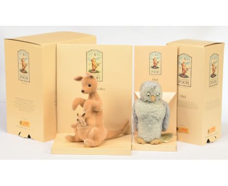 Steiff Winnie the Pooh Owl and Kanga and Roo pair including: (1) Owl, white tag 651793, LE 5000, mohair, swing label certific