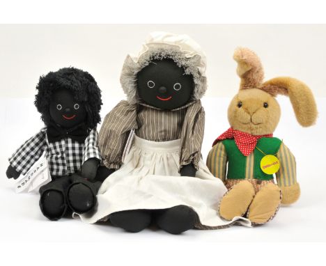 Charlie Bears pair of gollies and a rabbit: Mel and Steff (Australia) handmade golly / black ethnic cloth dolls pair, made ex