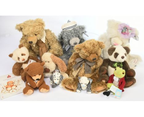 Collection of mohair and plush teddy bears, includes: Hermann-Spielwaren Ulla Hermann teddy bear, LE 1/495, blonde mohair, 22