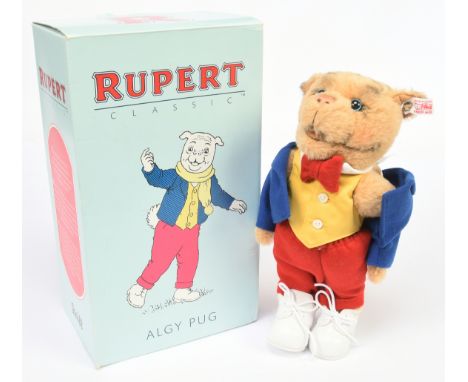 Steiff Rupert the Bear Algy Classic, white tag 653582, LE 1500 exclusive to the UK and Ireland, light brown alpaca Pug Dog, c