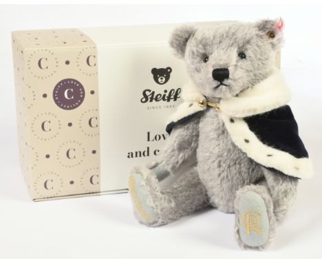 Steiff Long to Reign over us King Charles III teddy bear, white tag 691515, LE 2022, mohair, with swing labels, certificate, 