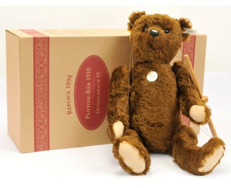 Steiff Phantom-Bear 1910 replica teddy bear, white tag 406614, LE 4000, 1998, dark brown mohair, fitted with pull-voice and o