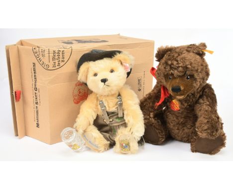Steiff pair including: (1) Deutschlandbar 2001, white tag 670596, LE 2000, mohair, musical key wound, plays "Ich hab mein Her