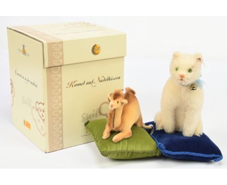 Steiff pair of pin cushions: (1) Steiff Club Edition Cat on a pin cushion, white tag 420535, LE to 2006, certificate, trade c