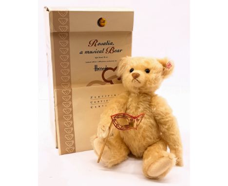 Steiff Harrods Rosalia Musical Bear 2004, white tag 661655, LE 1500, mohair, plays "O Sole Mio", complete with Venetian Mask,