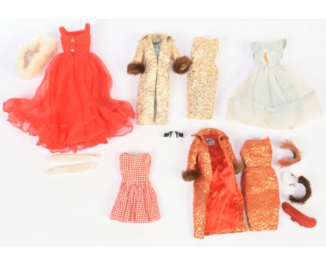 Mattel Barbie vintage clothing, includes: Golden Girl, #911, 1959, dress and coat, with shoes; Golden elegance, #992, 1963, d