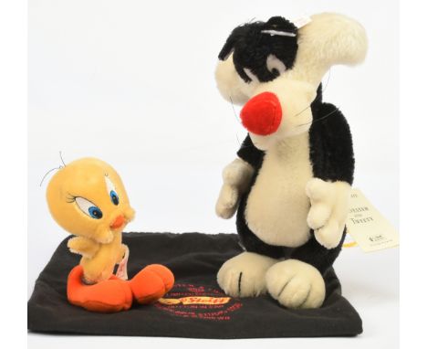 Steiff Warner Bros Sylvester and Tweety set, 1998, mohair, white tag 665448, LE 2500, swing label certificate, Excellent in G