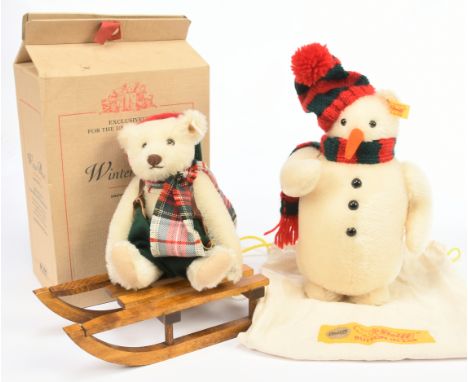 Steiff pair with Christmas theme: (1) Steiff Winter Bear UK exclusive, white tag 654817, LE 4000, 2000, white mohair, complet
