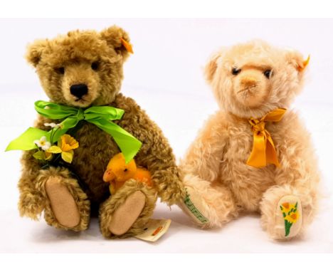 Steiff teddy bear pair including: (1) Danbury Mint Four Seasons Dylan (spring) bear, carrying bunch of flowers and Pilla plus