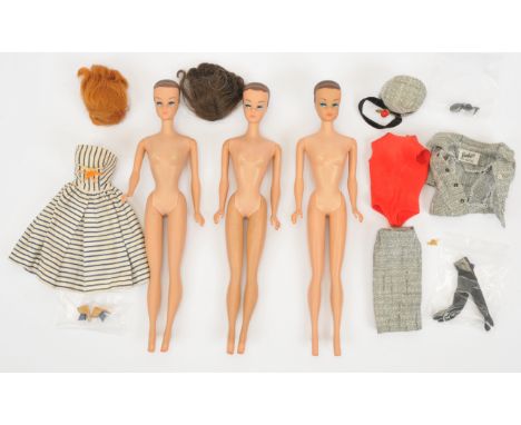 Mattel Barbie vintage dolls, 1963, including: (1) Barbie Fashion Queen doll, rubs to hair, scratches torso, wearing Career Gi