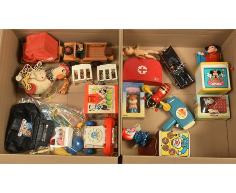 Collection of vintage toys and novelties, etc, including: Fisher-Price Safari Landrover, animals, tent, etc; Fisher-Price The