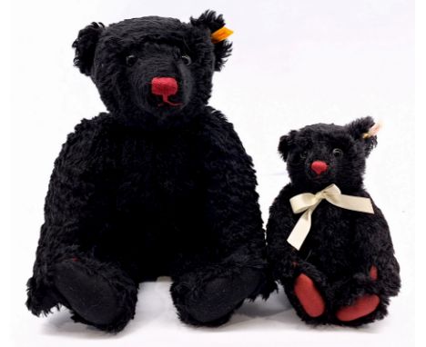 Steiff teddy bear pair including: (1) Classic teddy bear, yellow tag 005985, black mohair, 16.5"/42cm; (2) Hamleys Dominic te