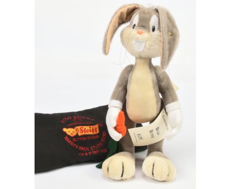 Steiff Warner Bros Bugs Bunny, 1996, mohair, white tag 665189, LE 2500, swing label certificate, Excellent, within Good embro