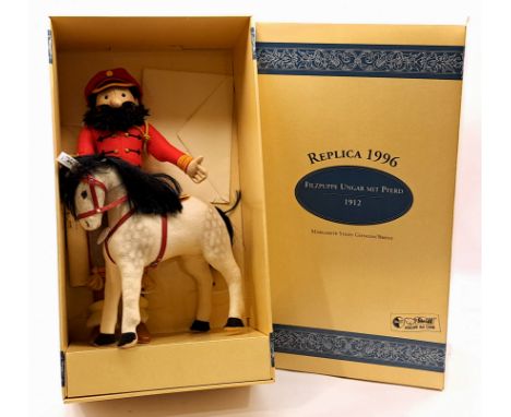 Steiff Hungarian Replica 1912 felt doll with Horse, 1996-98, white tag 411984, LE 1200, box, certificate, chest tag, within G