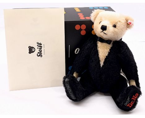 Steiff James Bond teddy bear, white tag 007613, LE 3000, mohair, internal music box plays Bond theme, swing label, certificat
