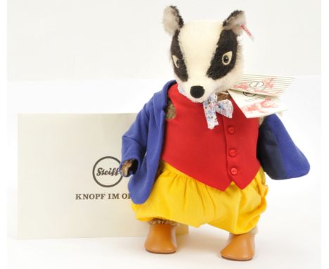 Steiff Danbury Mint Tommy Brock Badger Beatrix Potter, white tag 691188, LE 149/5000, mohair, with swing label, certificate, 