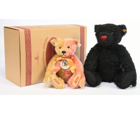 Steiff Club Edition Millennium Bear and Classic black mohair teddy bear pair: (1) Steiff Club Edition Millennium Bear 1999, w