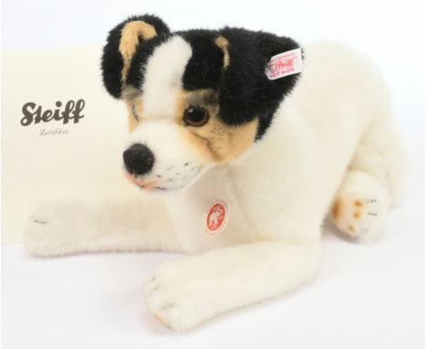 Steiff Jack Russell Terrier dog, white tag 656682, LE 2008, plush, chest tag, with certificate, Good to Good Plus, 13.75"/35c