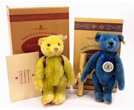 Steiff teddy bear pair including: (1) Club Edition teddy bear, 1908 Blue 35 replica, white tag 420047, mohair, certificate, w