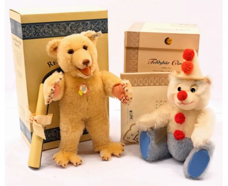 Steiff teddy bear pair including: (1) Teddy Bear Clown, white tag 037528, mohair, felt hat (indent to top please see photogra