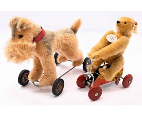 German Teddy and Dog pair including: (1) Steiff Museum Collection 1926 "UR" Grand Teddy Replica, white tag 400919 (discoloure