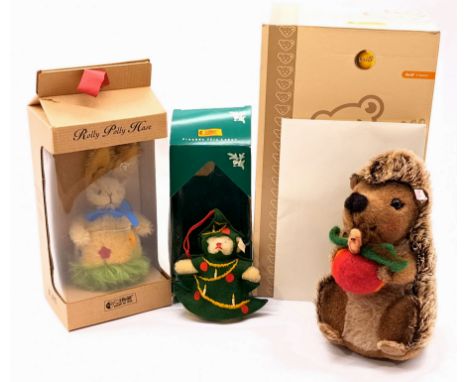 Steiff trio including: (1) Sigi the Hedgehog, white tag 037092, LE 2008, mohair tipped Hedgehog, internal musical movement pl