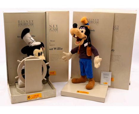 Steiff Disney pair including: (1) Walt Disney Showcase Collection Steamboat Willie, white tag 651472, LE 10000, mohair, swing