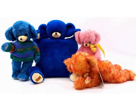 Merrythought Cheeky Bear group including: (1) Lying Cheeky, LE 38/75, mohair, swing label certificate, 17"/43cm; (2) Cheeky P