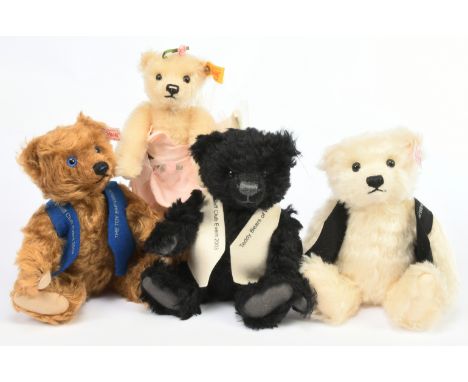 Steiff four small teddy bears: (1) Steiff Club Event Bear 2002, white tag 420337, limited to production year 2002, white moha
