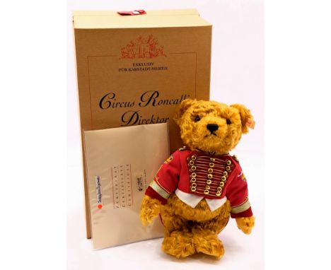 Steiff Circus Roncalli Director (Ring Master) teddy bear, white tag 655418, LE 1999, 1999, golden mohair, wearing red tail co