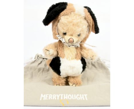 Merrythought Cheeky Barney Beagle teddy bear, LE 53/100, mohair, wearing beagle style hat and plush trousers, swing label cer