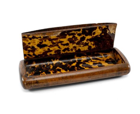 OVERSIZED BURR WALNUT TABLE SNUFF BOX, flush hinged lid, lined in horn/tortoiseshell, 29cms (l)Provenance: the Karl Johansen 