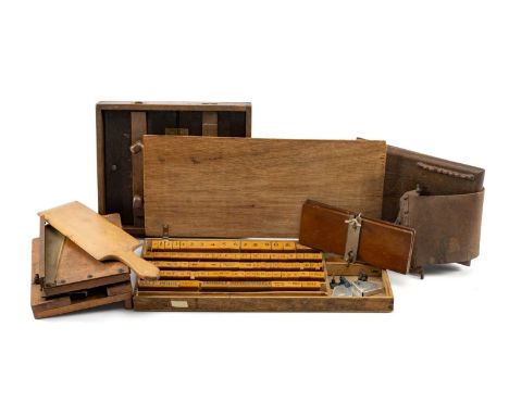 ASSORTED PRINTING BLOCKS & PRESSES including printer's splat, book presses and boxed set of Flint's ticket printing blocks 51