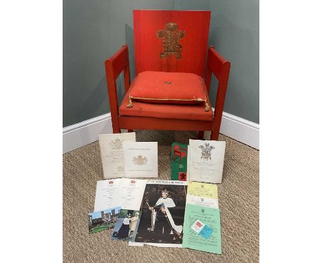 1969 PRINCE OF WALES INVESTITURE CHAIR, CUSHION & EPHEMERA, designed by Lord Snowdon and manufactured by Welsh Remploy factor