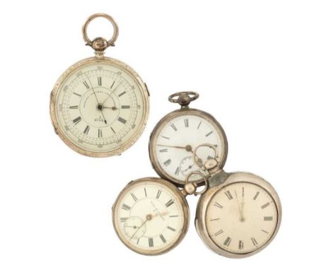 FOUR SILVER POCKET WATCHES, comprising 1. pair cased watch, London 1802, verge fusee movement signed and numbered 16049, pier