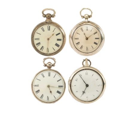 FOUR ANTIQUE SIVER POCKET WATCHES comprising VERGE KEY WIND POCKET WATCH, T. L. Taylor (Pontefract), London 1871, the fusee m